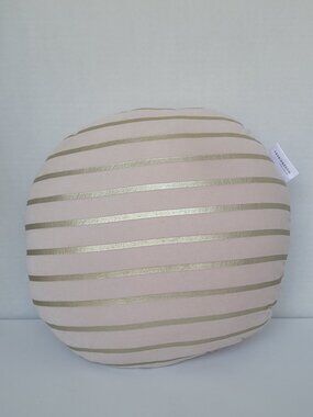 Pottery Barn Modern Baby Blush Metallic Gold Striped Round Glam Pillow 14x14